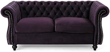 Merax Velvet Loveseat Sofa Couch, Tufted Upholstered Small Love Seat Couch - Image 3