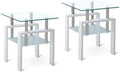 Glass End Table Tea Table with Shelf Side Table with Metal Legs Modern Small by FENGHUAGLASSHOME