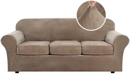 H.VERSAILTEX Modern Velvet Plush 4 Piece High Stretch Sofa Slipcover Strap Sofa by HVERSAILTEX