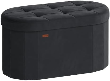 SONGMICS Folding Ottoman with Storage, Oval Bench, Velvet Fabric by SONGMICSbySONGMICSHOME