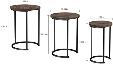 Lavish Home Round Nesting Tables Set of 6, Woodgrain-Look Top - Image 2