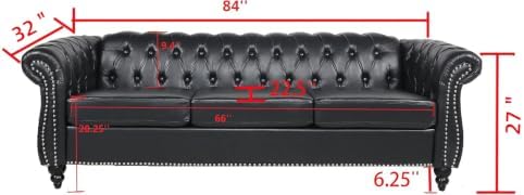 LEVNARY Chesterfield Sofa, Classic Tufted Upholstered Leather Couch, Modern 3 - Image 2