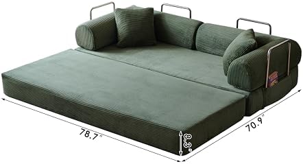 healthomse 78.7" Convertible Sofa Bed, Modular Fldable Corduroy Couch, - Image 3