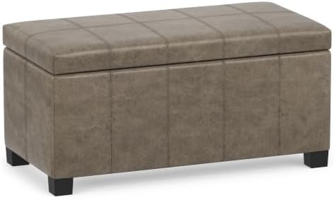 SIMPLIHOME Dover 36" Wide Vegan Leather Storage Ottoman in Grey by SimpliHome