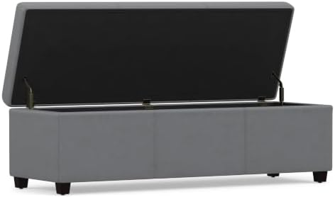 SIMPLIHOME Avalon 54" Wide Vegan Leather Storage Ottoman in Stone Grey - Image 4