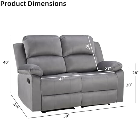 EBELLO Manual Loveseat Recliner Sofa, Soft Microfiber Reclining Couch - Image 2