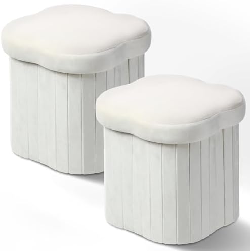 Qinyoung 2 Pcs Storage Ottoman Flower Shaped Foot Stools Foldable Velvet by Qinyoung