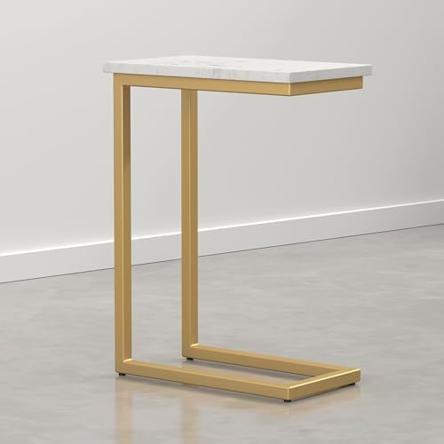 SIMPLIHOME Skyler 18" Deep Iron C-Side Table in Satin Gold/White Marble by SimpliHome