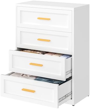 Washsemba Metal 4 Drawer Dresser, 15.8" D x 31.5" W x 39.25" H, Home White by Washsemba