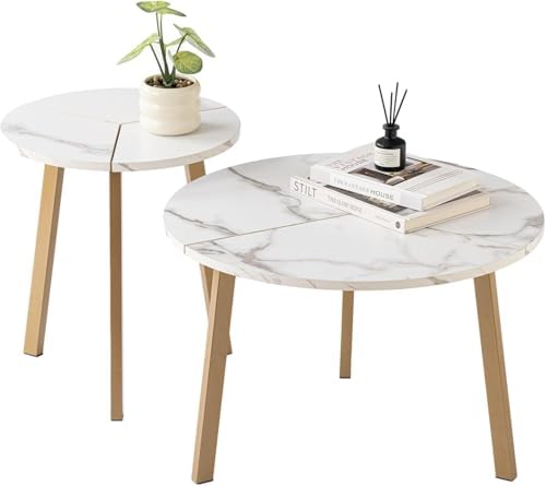 COSIEST Small Coffee Table Set of 2, Round Coffee Table - Image 3