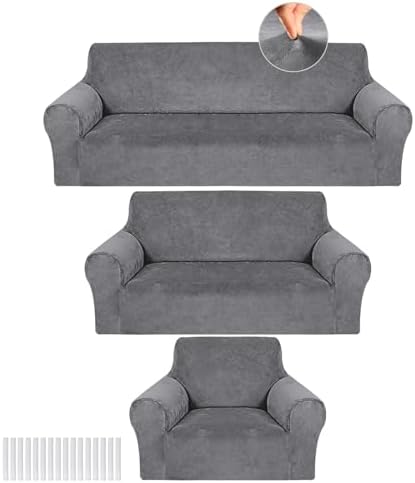 Peryiter 3 Pcs Couch and Loveseat Sofa Covers, Light Gray by Peryiter