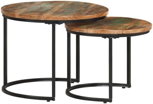 vidaXL Solid Reclaimed Wood Nesting Tables – Handmade Round End Tables in Mixed by vidaXL