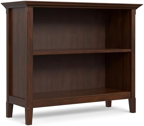 SIMPLIHOME Amherst 30" Tall Solid Wood 2-Shelf Bookcase in Russet Brown by SimpliHome