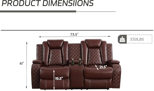 Power Recliner Set with LED Lights, Air Leather Reclining Set with USB - Image 2