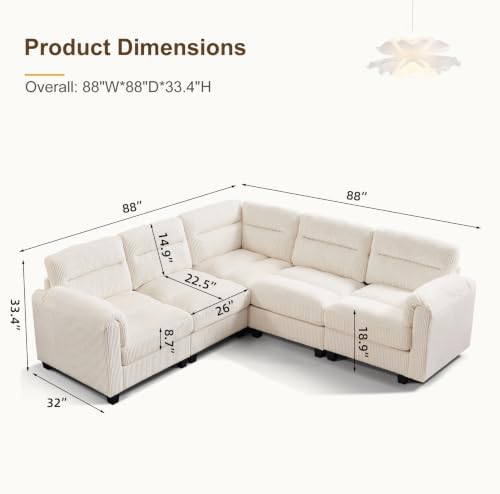 HAOMARKETS 90" Wide Modular Sectional Corner Sofa Couch, Oversized Corduroy L - Image 2