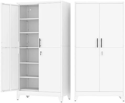 White Kitchen Pantry Cabinets, 79 Metal Lockable Storage by RISTERN
