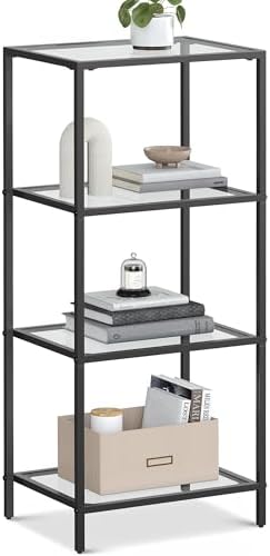 VASAGLE Bookcase Bookshelf, Tempered Glass Bookshelves, Steel Frame by VASAGLEbySONGMICSHOME