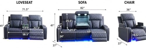 Power Recliner Set with LED Lights, Quilted Air Leather Reclining Set with USB - Image 2