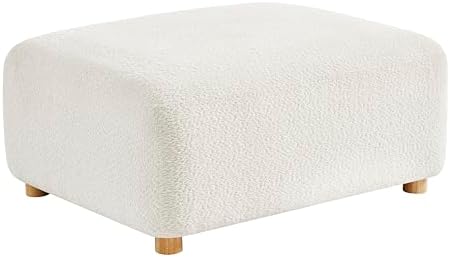 Modern Sherpa Boucle Ottoman, Comfy Modular Cloud Couch Ottoman, Cream White by FaratiHome
