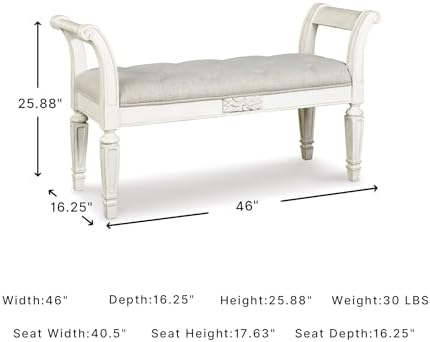 Signature Design by Ashley Realyn Upholstered Accent Bench, Antique White - Image 3