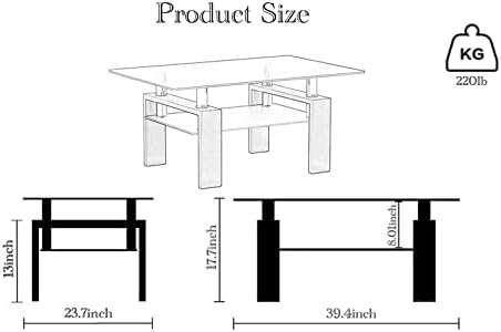 IANIYA Glass Coffee Table, Living Room Rectangle Coffee Table - Image 2