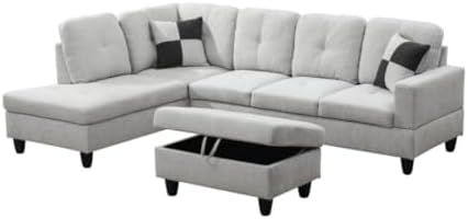 L-Shaped 3-Piece Flannel Sofa by UOCFYK
