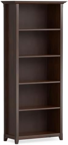 SIMPLIHOME Amherst 70" Tall Solid Wood 5-Shelf Bookcase in Russet Brown by SimpliHome
