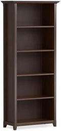 SIMPLIHOME Amherst 70" Tall Solid Wood 5-Shelf Bookcase in Russet Brown by SimpliHome