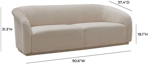 Yara 90.6" Beige Pleated Performance Velvet Sofa - Image 3