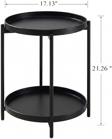 TeoKJ 2 Tier Round Side Table, Folding Round Metal End Table Small Nightstand - Image 3