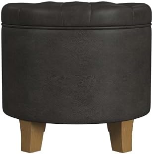 HomePop 19" Faux Leather Button Tufted Round Storage Ottoman by HomePop