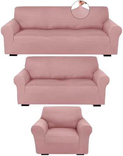 Peryiter 3 Pcs Couch and Loveseat Sofa Covers, Light Pink, Milk Silk by Peryiter
