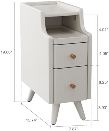 AQIMUELE Small Nightstand with Drawers, Solid Wood Narrow Bedside Table - Image 2
