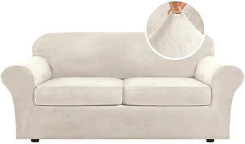 H.VERSAILTEX Real Velvet Plush 3 Piece Stretch Sofa Covers Couch Covers by HVERSAILTEX