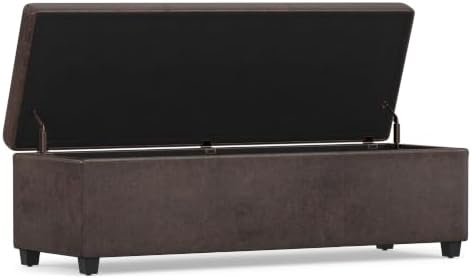 SIMPLIHOME Avalon 54" Wide Vegan Leather Storage Ottoman in Brown - Image 5