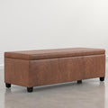 SIMPLIHOME Avalon 48" Vegan Leather Ottoman in Distressed Pecan Brown by SimpliHome