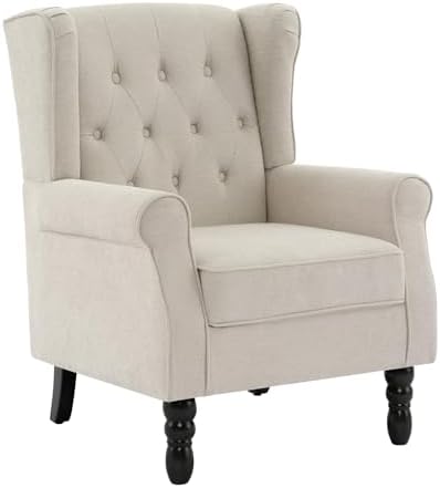 High Back Accent Chair, Fabric Upholstered Wingback Armchair - Image 7