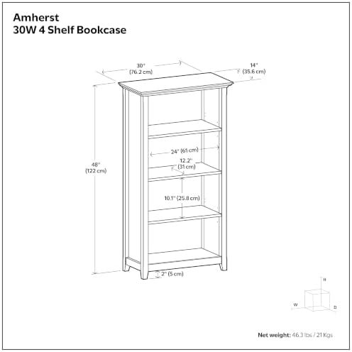 SIMPLIHOME Amherst 48" Tall Solid Wood 4-Shelf Bookcase in Russet Brown - Image 3