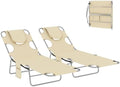 Outsunny Chaise Lounge Chair Outdoor Set of 2 w/Face Arm Hole Beige by Outsunny