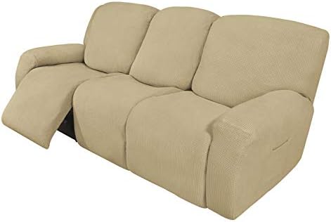 Easy-Going 8 Pieces Recliner Couch Stretch Sofa Slipcover Beige by Easy-Going