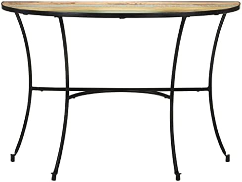Rustic Solid Reclaimed Wood Side Table, Mixed Color Finish Crescent Console - Image 3