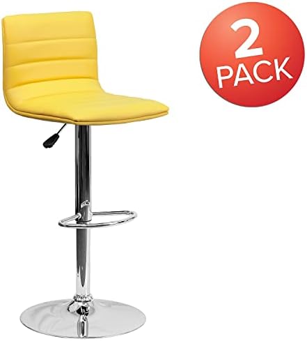 Flash Furniture Vincent 2 Pack Modern Yellow Vinyl Adjustable Bar Stool - Image 4