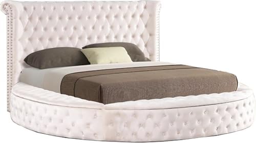 First of a Kind Circle Velvet Tufted Upholstered Platform Storage Bed - Image 4