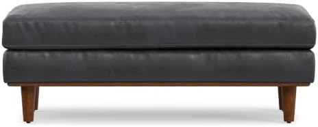 SIMPLIHOME Morrison 49" Wide Leather Rectangle Ottoman in Grey - Image 5