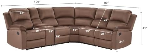 EBELLO Manual Reclining L-Shaped Sectional Sofa Set, Soft Microfiber Recliner - Image 2