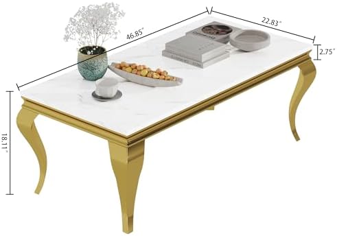 White and Gold Faux Marble Coffee Table Modern Centre Table - Image 2