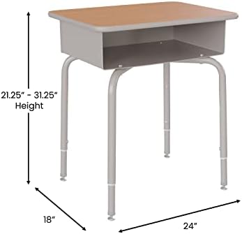 Flash Furniture Metal Student Desk, Walnut/Silver - Image 2