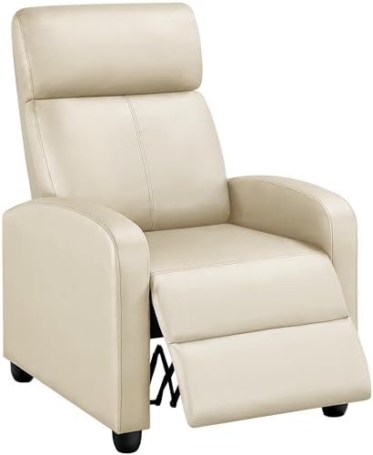 Topeakmart PU Leather Recliner Chair Home Theater Seating Beige by Topeakmart