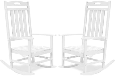 Outdoor Rocking Chair Set of 2, All-Weather Resistant Poly Lumber Rocker Chair by Adiromoti