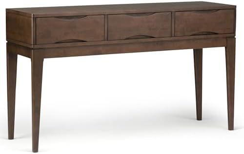 SIMPLIHOME Harper 54" Wide Solid Wood 3-Drawer Console Table in Walnut by SimpliHome